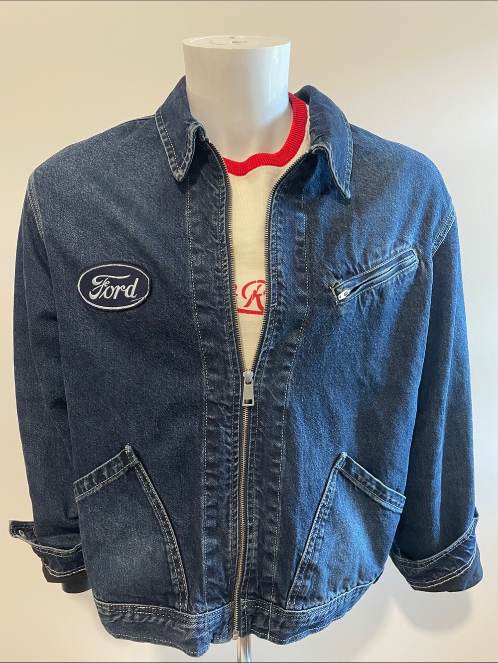 Zara Navy Blue Denim Bomber Jacket